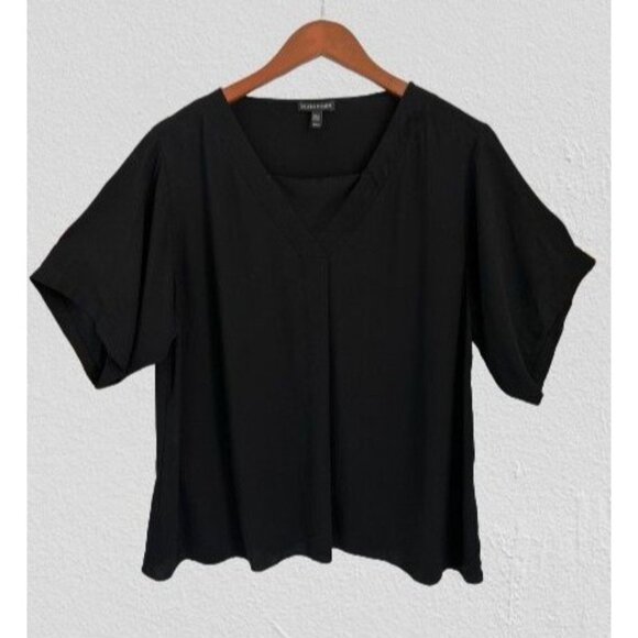 Eileen Fisher Tops - EILEEN FISHER Blouse A-Line Tunic Black V-neck Kimono Sleeves Size Med